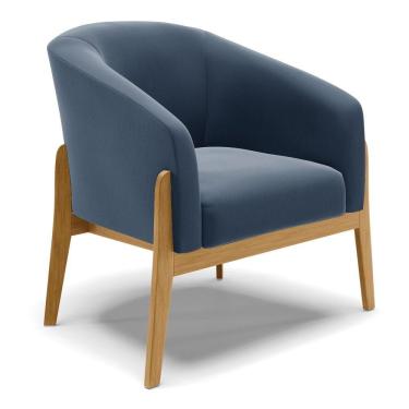 Imagem de Cadeira Sala De Jantar Base De Madeira Stella Suede D03 - D'rossi Cor Azul Marinho