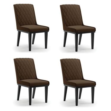 Imagem de Cadeira Sala De Jantar Base Madeira Preto Kit 4 Sofia Suede D03 - D'rossi Cor Marrom