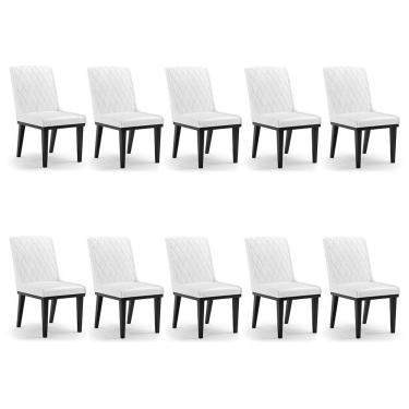 Imagem de Cadeira Sala De Jantar Base Madeira Preto Kit 10 Sofia Sintético Pu Branco D03 - D'rossi