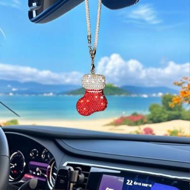 Imagem de Pingente de carro de meia de Natal, decoração de árvore de Natal de cristal Violetfox para carro, espelho retrovisor, enfeite de pendurar decoração de interiores de diamante