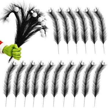 Imagem de Artmag 16 peças de topo de árvore de Natal, 43 cm, preto, branco, artificial, preto, preto, palitos de árvore, ornamentos com bola branca para decoração de Halloween e Natal