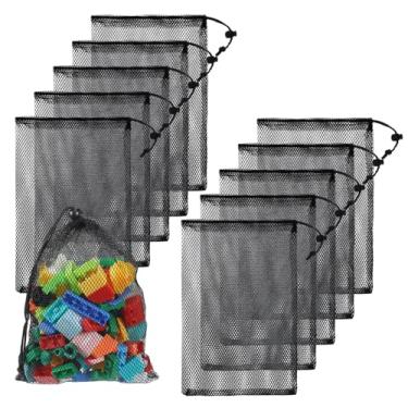Imagem de LIQWEI 10 sacos de malha de nylon com cordão de 20 x 30 cm, com fecho de cordão - Saco de roupa delicado para máquina de lavar, sacos de armazenamento multiuso para basquete, vôlei, futebol, bolas de