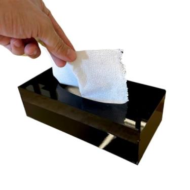 Imagem de Caixa Acrílica Preta Porta Lenços e Luvas Descartáveis – Dispenser de Papel Toalha Interfolhas para Banheiro, Cozinha e Escritório