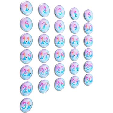 Imagem de Tellegloww Números grandes de calendário magnético de 3,5 cm, ímãs de calendário de vidro colorido para quadro branco apagável a seco, quadro branco magnético, geladeira (sereia)