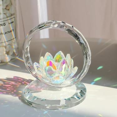 Imagem de Cesto de flor de lótus de cristal, estatueta de lótus de cristal, enfeite de cesta de flores de vidro colecionável para decoração de mesa de casa e centro de mesa