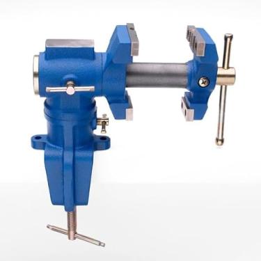 Imagem de Suporte universal para torno de bancada - Torno de mesa de trabalho de metal e madeira modular de ferro fundido com 2 mandíbulas giratórias e bigorna - Punho portátil com abertura máxima de mandíbula