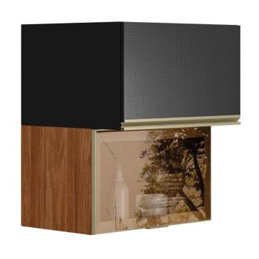 Imagem de Armário Aéreo Proença 60cm Basculante 1 Porta Mdf E 1 Porta Vidro Reflecta Nogueira Touch-carbono Prime Tx