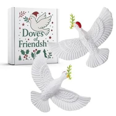 Imagem de ElectricWise Enfeites de Natal de pomba de tartaruga com caixa de presente, incluindo 2 peças de resina branca pássaros voadores personalizados enfeites de amizade de Natal para decoração de árvore de