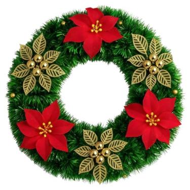 Imagem de Guirlanda Natalina Decoração de Natal Estruturada 40CM com flores vermelhas(Decorada)