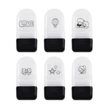 Imagem de MotiveTech Conjunto de 6 Carimbos Rolantes com Desenhos Animados, Artigos de Papelaria para Estudantes, Prêmios para Scrapbooking, Diários e Agendas.