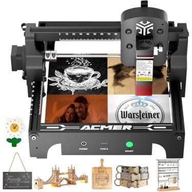 Imagem de Acmer Máquina de gravação a laser S1, cortador a laser de alta precisão de 6 W (6000 mW) e máquina de gravação, área de trabalho de 130 x 130 mm para madeira e metal, gravador a laser DIY