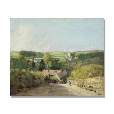 Imagem de NHLDZYH John Constable Wall Art, (A View of Village), pôster de pinturas famosas, decoração de parede com impressão de imagem retrô romantismo. Apenas tela 60 x 72 cm - 23,6 x 28,3 pol
