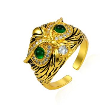 Imagem de Anéis de ouro de coruja de zircônia cúbica para mulheres que não mancham — Anéis minimalistas modernos hipoalergênicos para viagem, joias de abertura ajustável para aposentadoria, formatura, Natal