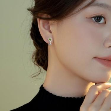 Imagem de Brincos de pressão para mulheres, pedra do mês de novembro, hipoalergênicos, não perfurados, sem dor, Medium, Cobre, cria peridoto