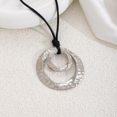 Imagem de Colar Boho feminino de ouro grosso com pingente longo, joia chique caubói ocidental, gargantilha de couro para shows, roupas country, enfeites de Natal, presentes de amizade, Medium, Latão, Sem Pedra