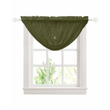 Imagem de Cortinas sanfonadas de cachoeira para janelas verde cor sólida swag saia transparente verde-oliva escura tratamento de janela para sala de estar cozinha quarto banheiro varão bolso cortina drapeada 1