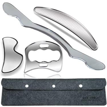 Imagem de GYX COELE Conjunto de ferramentas de raspador muscular, ferramentas IASTM de aço inoxidável, kit de massagem fisioterapia com estojo de armazenamento (4 peças)