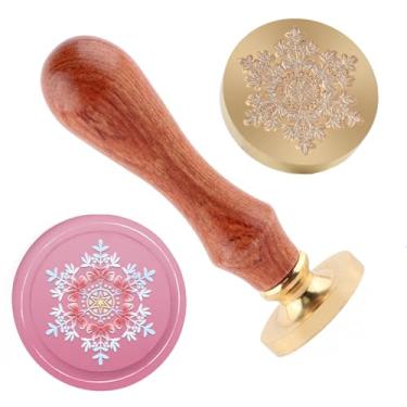 Imagem de Carimbo de lacre de cera de Natal carimbo de vedação de floco de neve latão e uma alça de madeira carimbos cabeça para cartões de natal convites de festa carta envelope cartões de felicitações