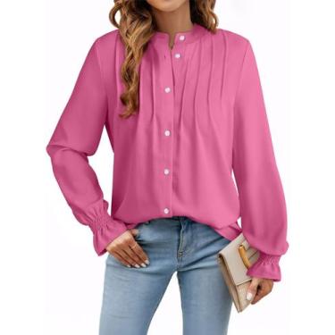 Imagem de Blusa feminina elegante, casual, com botões, rosa - Astylish