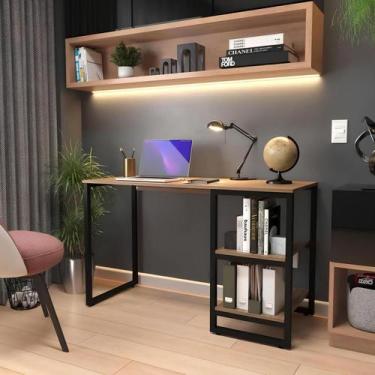 Imagem de Escrivaninha Mesa Estilo Industrial Com Prateleiras Notebook Escritóri