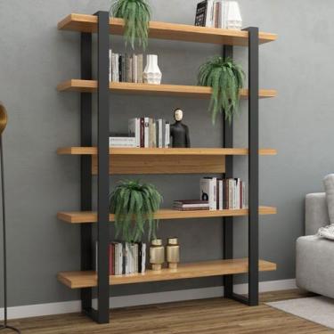 Imagem de Estante para Livros Industrial 5 Prateleiras 100% Mdf Freijó/Preto Fos