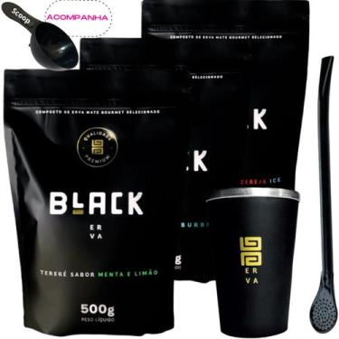 Imagem de Kit 3 Pacotes Tereré Black Erva Mate + Copo de Alumínio Térmico + Bomb
