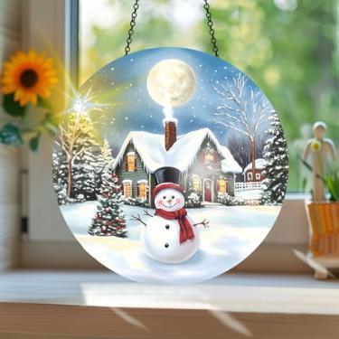 Imagem de Apanhador solar de acrílico colorido, apanhador de sol estilo vitral impresso de Natal com reflexos de arco-íris, arte de parede para decoração de janela suspensa, ornamentos de Natal para uso interno