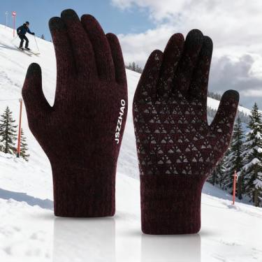 Imagem de Luvas de inverno para homens e mulheres – luva de malha térmica para clima frio com tela sensível ao toque atualizada para corrida, dirigir, trilha, vermelha