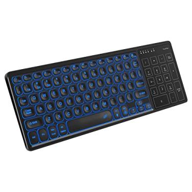 Imagem de Teclado sem fio de modo duplo 2.4G/BT Conexão sem fio Design ergonômico Efeito de luz de fundo de 7 cores com ampla compatibilidade com touchpad