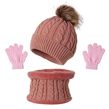 Imagem de Chapéu Lenço Gs Conjunto de Malha Quente Chapéu Luvas Aquecedor de Pescoço Para Meni Meninas