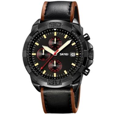 Imagem de Relógio De Quartzo Masculino Pulseira De Couro Genuíno Multifuncional 3atm Impermeável Preto