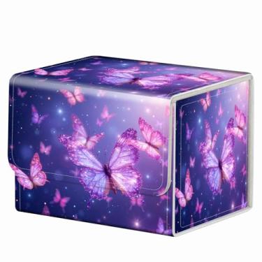 Imagem de RMJKXQZG Ímã forte para TCG MTG Commander Deck Box caixa de baralho mágica padrão criativo caixa de armazenamento de cartas colecionáveis para jogos colecionáveis, borboleta roxa brilhante