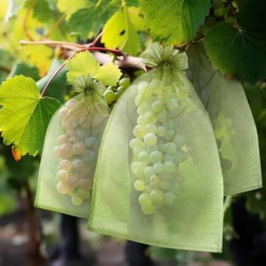 Imagem de 10 peças de sacos de cordão de proteção de frutas, sacos de malha à prova de insetos, capas de barreira de pragas, plantas de árvores frutíferas, suprimentos de jardim (verde, 20 x 30 cm)