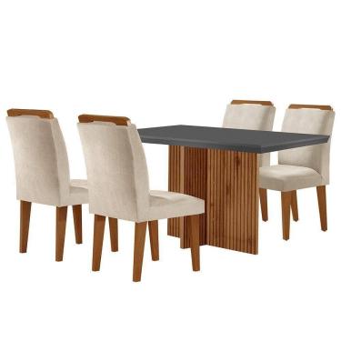 Imagem de Sala De Jantar Mesa Olímpia E 4 Cadeiras Athenas Moderna Creme Grafite E Imbuia