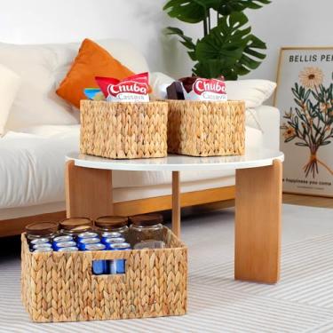 Imagem de Sukkiri Homu Pacote com 3 cestas de vime, cestas de armazenamento aninhadas (1 grande + 2 pequenas), jacinto de água natural para organização de despensa e prateleira