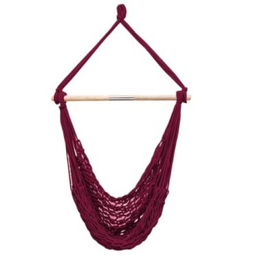 Imagem de Rede Cadeira Balanço Descanso Teto Suspensa Trançada Reforçada(Bordô)