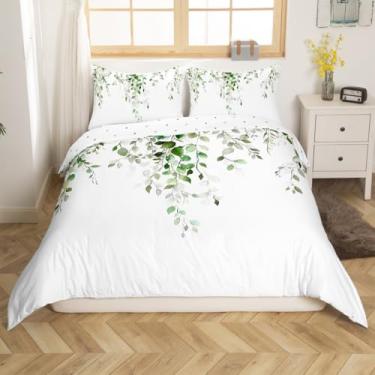 Imagem de Erosebridal Conjunto de cama Queen verde-oliva de eucalipto, folhas de plantas em aquarela, botânico, rústico, fazenda, para crianças, adolescentes, adultos, mulheres, decoração de quarto branco