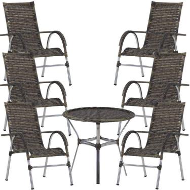 Imagem de 6 Cadeiras Alumínio E Mesa Tampo Varanda Jardim Piscina Cappuccino