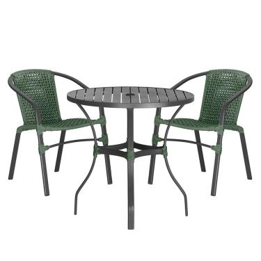 Imagem de 02 Cadeiras Floripa E Mesa Roma 80cm Preta Trama Original Verde