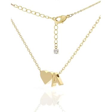 Imagem de Colar feminino com inicial banhada a ouro 18K delicado – Colar pequeno com pingente de coração em delicada corrente de cabo – Linda joia com monograma do alfabeto A-Z para mulheres, vem em uma caixa