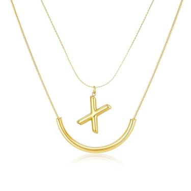 Imagem de MIUSISHIYU Colar feminino banhado a ouro 14 quilates — Pingente de letra A a Z, colar com nome delicado que não irrita a camada, resistente a manchas e acabamento resistente à água, joia de presente