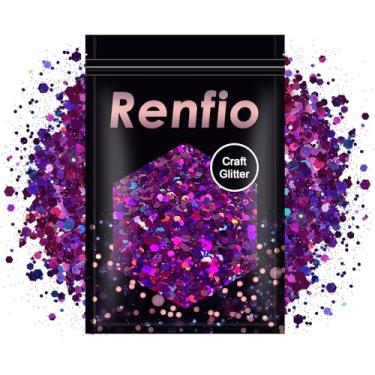 Imagem de Renfio Brilho volumoso roxo holográfico, flocos de PET metálicos misturados com pó fino para artesanato pigmento de resina enfeite de enfeite para cabelo decoração de casamento 99 g (100 g) - roxo laser