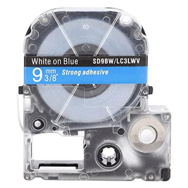 Imagem de Fita de etiqueta à prova de óleo, anticorrosão, resistente ao desgaste, transparente, durável, etiquetadora, para impressora de etiquetas, série LW, máquina de etiquetas Jin (Fundo azul de 9 mm com