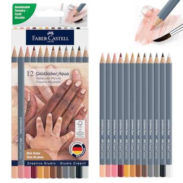 Imagem de Faber-Castell Lápis de aquarela Goldfaber Aqua: lápis de cor de tom de pele para retratos, uso duplo molhado ou seco, núcleos resistentes a quebras, materiais de arte para adolescentes e adultos (12
