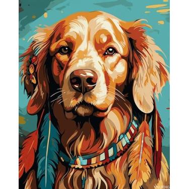 Imagem de VNUIEHG Tribal Chief Golden Retriever, kits de pintura por números 40 x 50 cm pintura em tela para adultos com tintas acrílicas e pincéis, sem moldura