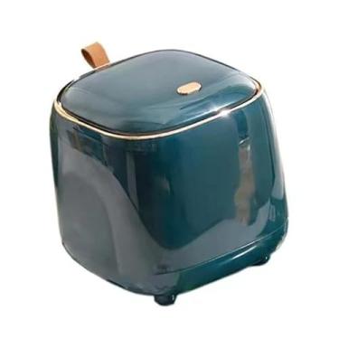 Imagem de Generic Lixeira de Mesa Com Textura Delicada, Superfície Lisa, Botão de Pressão, Lata de Lixo de Mesa (Verde Escuro)