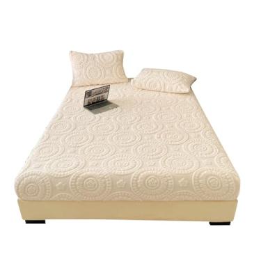 Imagem de LweiPsqLin Lençol de elástico solteiro GG - lençol com elástico profundo de veludo fofo - ultramacio, resistente a rugas e desbotamento, roupa de cama boho floral bege