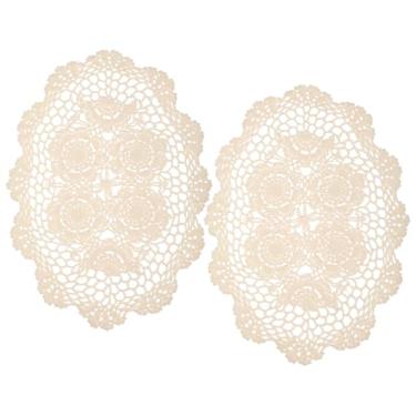 Imagem de 2 peças de toalhas de crochê feitas à mão para móveis, jogo americano oval de renda, toalhas florais de algodão para cômoda e mesas de acabamento, 11,81 × 17,72 cm (bege)