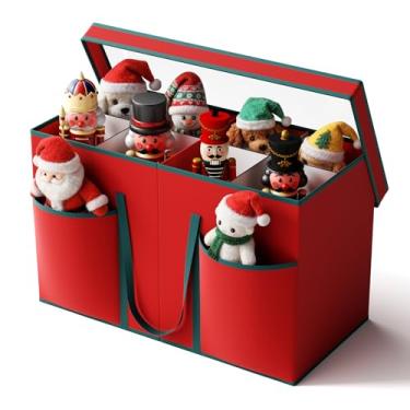 Imagem de Caixa de armazenamento de estatueta de Natal e recipientes de armazenamento de quebra-nozes com tampa visível e divisórias de papelão, mantém 8 itens colecionáveis de figurina de 38 cm, bolsa de