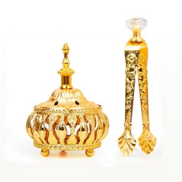Imagem de Xisakaca Suporte de incenso dourado, suporte de resina de incenso de carvão e olíbano, queimador de incenso Bakhoor, ideal para aromaterapia e spa, incensário de igreja cristã em casa